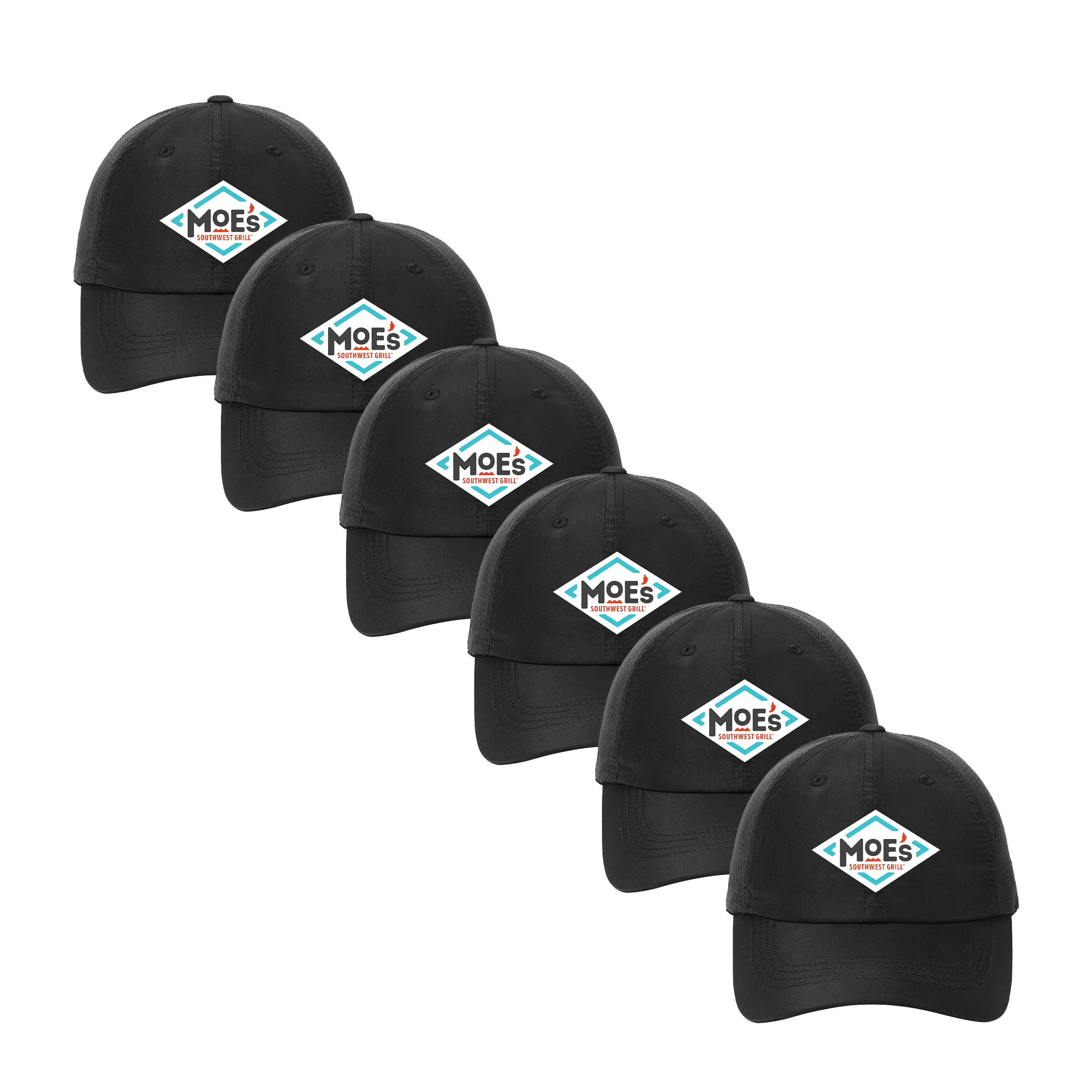 Moe's Black Performance Cap 6 Pack